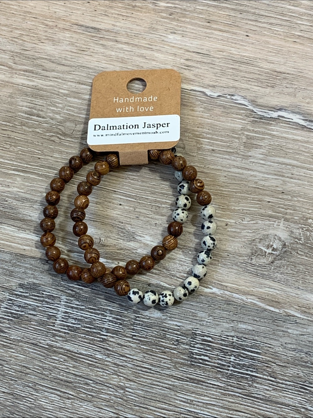 3/$10💕 Handmade Dalmatian Jasper & Wood Bead Bracelet Duo